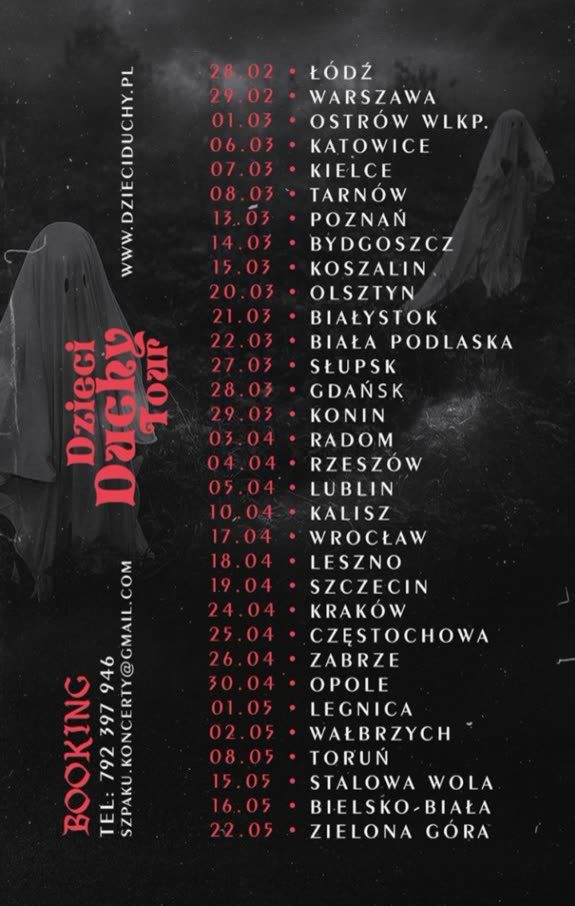 Plakat Dzieci Duchy Tour z listą miast
